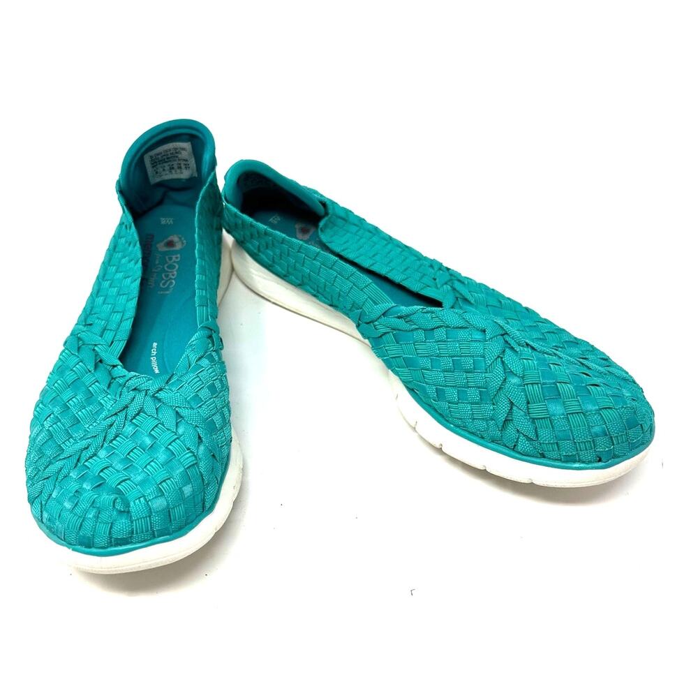 Bobs by Skechers Size 8 Flats Teal Blue Slip On‎ Memory Foam Casual Everyday